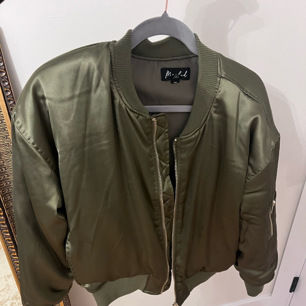 Green Satin Bomber Jacket